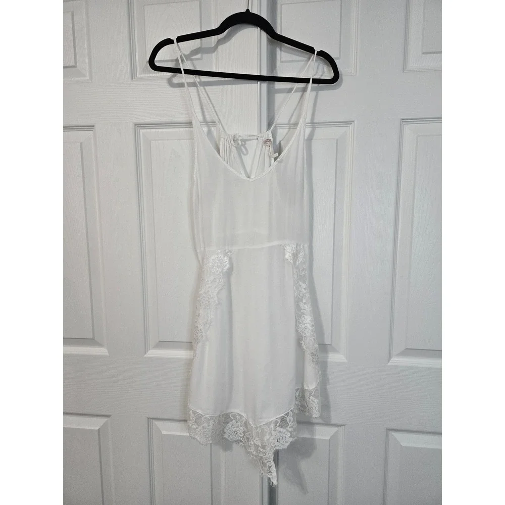Free People Intimately White Lace Trim Handkerchief Hem Slip Dress V-Neck Boho